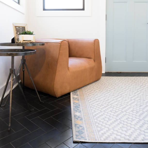 Union Rustic Pranav Flatweave Navy/Teal/White Indoor/Outdoor Rug